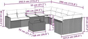 vidaXL vidaXL 11-cz. zestaw mebli ogrodowych z poduszkami, szary rattan PE 10