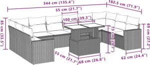 vidaXL vidaXL 11-cz. zestaw mebli ogrodowych z poduszkami, szary rattan PE 10