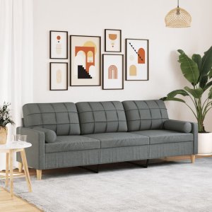 vidaXL vidaXL 3-osobowa sofa z poduszkami, ciemnoszara, 210 cm, obita tkaniną 1