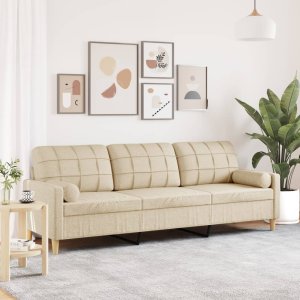 vidaXL vidaXL 3-osobowa sofa z poduszkami, kremowa, 210 cm, obita tkaniną 1