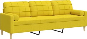 vidaXL vidaXL 3-osobowa sofa z poduszkami, jasnożółta, 210 cm, obita tkaniną 2