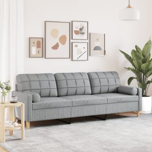 vidaXL vidaXL 3-osobowa sofa z poduszkami, jasnoszara, 210 cm, obita tkaniną 1