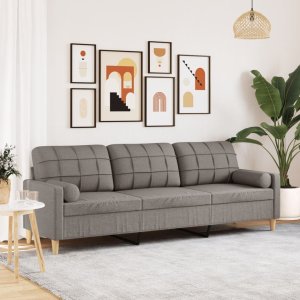 vidaXL vidaXL 3-osobowa sofa z poduszkami, taupe, 210 cm, obita tkaniną 1