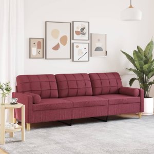 vidaXL vidaXL 3-osobowa sofa z poduszkami, winna czerwień, 210 cm, tkanina 1