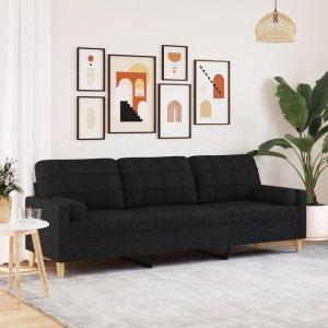 vidaXL vidaXL 3-osobowa sofa z poduszkami, czarna, 210 cm, obita tkaniną 1