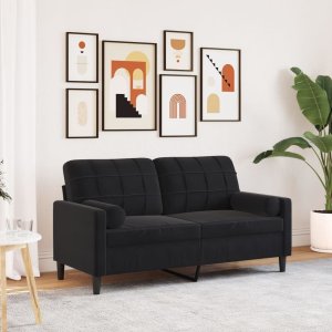 vidaXL vidaXL 2-osobowa sofa z poduszkami, czarna, 140 cm, aksamit 1