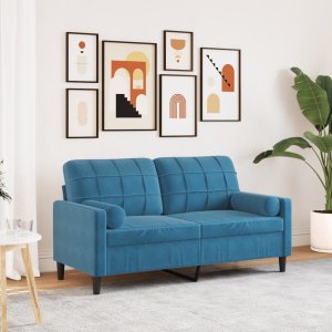 vidaXL vidaXL 2-osobowa sofa z poduszkami, niebieska, 140 cm, aksamit 1