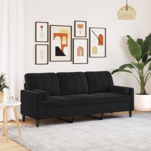 vidaXL vidaXL 3-osobowa sofa z poduszkami, czarna, 180 cm, aksamit 1