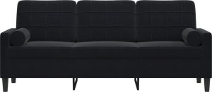 vidaXL vidaXL 3-osobowa sofa z poduszkami, czarna, 180 cm, aksamit 3