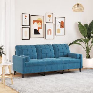 vidaXL vidaXL 3-osobowa sofa z poduszkami, niebieska, 180 cm, aksamit 1