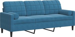 vidaXL vidaXL 3-osobowa sofa z poduszkami, niebieska, 180 cm, aksamit 2