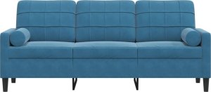 vidaXL vidaXL 3-osobowa sofa z poduszkami, niebieska, 180 cm, aksamit 3