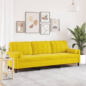 vidaXL vidaXL 3-osobowa sofa z poduszkami, żółta, 210 cm, aksamit 1