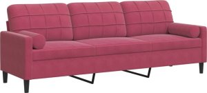 vidaXL vidaXL 3-osobowa sofa z poduszkami, winna czerwień, 210 cm, aksamit 2