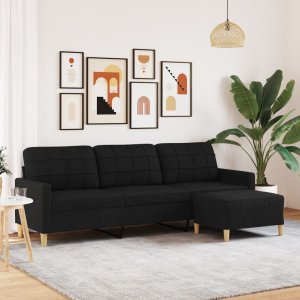 vidaXL vidaXL 3-osobowa sofa z podnóżkiem, czarna, 210 cm, tkaniną 1