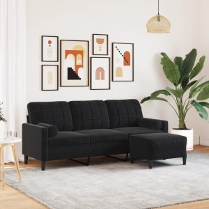 vidaXL vidaXL 3-osobowa sofa z podnóżkiem, czarna, 180 cm, aksamit 1