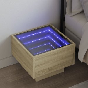 vidaXL vidaXL Stolik nocny z LED Infinity, dąb sonoma, 40x40x30 cm 1