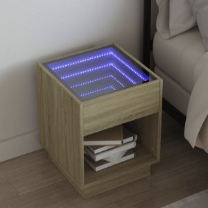 vidaXL vidaXL Stolik nocny z LED Infinity, dąb sonoma, 40x40x50 cm 1