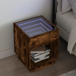 vidaXL vidaXL Stolik nocny z LED Infinity, brązowy dąb, 40x40x50 cm 1