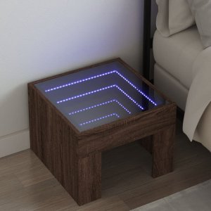 vidaXL vidaXL Stolik nocny z LED Infinity, brązowy dąb, 40x40x30 cm 1