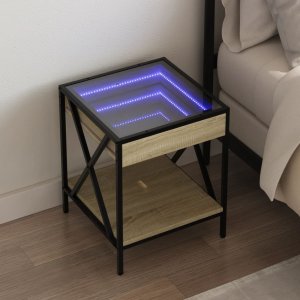 vidaXL vidaXL Stolik nocny z LED Infinity, dąb sonoma, 40x40x49 cm 1