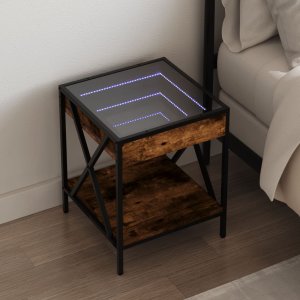 vidaXL vidaXL Stolik nocny z LED Infinity, przydymiony dąb, 40x40x49 cm 1