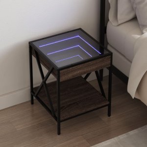 vidaXL vidaXL Stolik nocny z LED Infinity, brązowy dąb, 40x40x49 cm 1