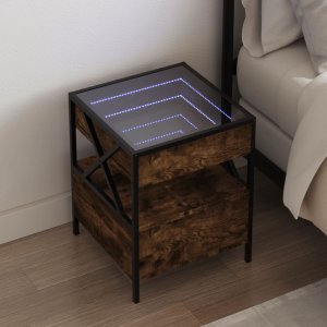 vidaXL vidaXL Stolik nocny z LED Infinity, przydymiony dąb, 40x40x51 cm 1