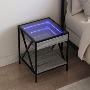 vidaXL vidaXL Stolik kawowy z LED Infinity, szary dąb sonoma, 40x40x49 cm 1