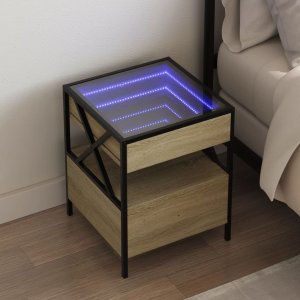 vidaXL vidaXL Stolik nocny z LED Infinity, dąb sonoma, 40x40x51 cm 1