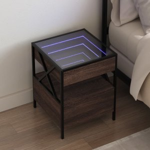 vidaXL vidaXL Stolik nocny z LED Infinity, brązowy dąb, 40x40x51 cm 1