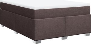 vidaXL Łóżko kontynentalne z materacem, brązowe, tkanina, 140x190 cm 2