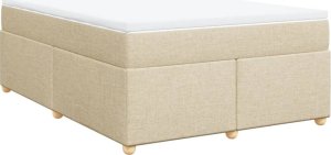 vidaXL vidaXL Łóżko kontynentalne z materacem, kremowe, tkanina, 160x200 cm 2