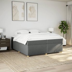 vidaXL Łóżko kontynentalne z materacem, ciemnoszara tkanina 200x200 cm 3