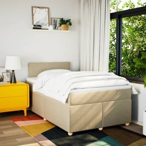 vidaXL vidaXL Łóżko kontynentalne z materacem, kremowe, tkanina, 120x200 cm 4