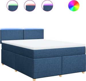 vidaXL vidaXL Łóżko kontynentalne z materacem, niebieskie, tkanina, 160x200cm 2