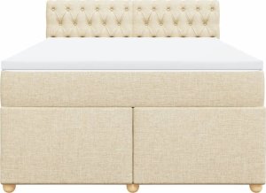 vidaXL vidaXL Łóżko kontynentalne z materacem, kremowe, tkanina, 160x200 cm 6