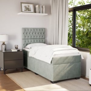 vidaXL Łóżko kontynentalne z materacem, jasnoszare, aksamit, 80x200 cm 3