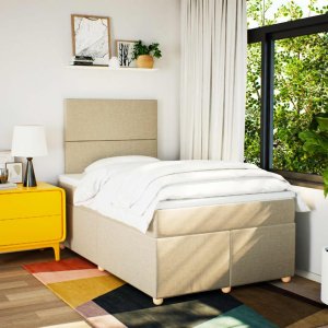 vidaXL Łóżko kontynentalne z materacem, kremowe, tkanina, 120x200 cm 3