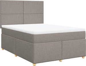 vidaXL Łóżko kontynentalne z materacem, taupe, tkanina, 160x200 cm 2