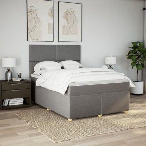 vidaXL Łóżko kontynentalne z materacem, taupe, tkanina, 160x200 cm 3