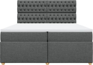 vidaXL Łóżko kontynentalne z materacem, ciemnoszara tkanina 200x200 cm 4