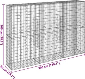 vidaXL Kosz gabionowy z pokrywą, 300x50x200 cm, galwanizowane żelazo 7