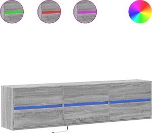 vidaXL vidaXL Ścienna szafka pod TV, z LED, szary dąb sonoma, 180x31x45 cm 2