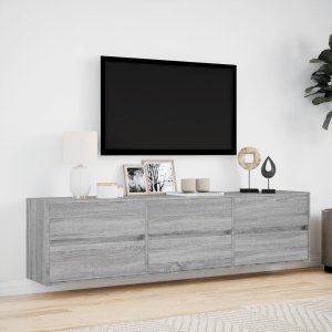 vidaXL vidaXL Ścienna szafka pod TV, z LED, szary dąb sonoma, 180x31x45 cm 4