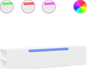 vidaXL vidaXL Ścienna szafka pod TV, z LED, biała, 180x31x39,5 cm 2