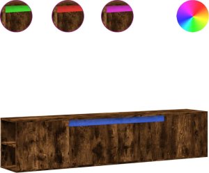 vidaXL vidaXL Ścienna szafka pod TV, z LED, przydymiony dąb, 180x31x39,5 cm 2