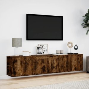 vidaXL vidaXL Ścienna szafka pod TV, z LED, przydymiony dąb, 180x31x39,5 cm 4