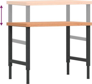 vidaXL vidaXL Stolik roboczy, 100x60x(73-99,5) cm, prostokątny, drewno bukowe 9