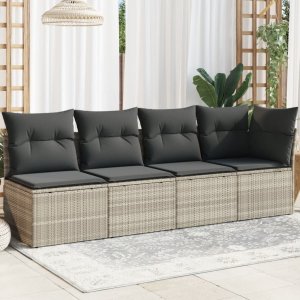 vidaXL vidaXL Sofa ogrodowa z poduszkami, 4-osobowa, jasnoszara, polirattan 1